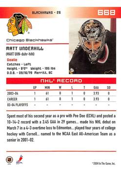 2003-04 Be A Player Update - 2003-04 In The Game Action Update #668 Matt Underhill Back