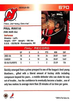 2003-04 Be A Player Update - 2003-04 In The Game Action Update #670 Paul Martin Back
