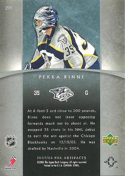 2005-06 Upper Deck Rookie Update - 2005-06 Upper Deck Artifacts Update #295 Pekka Rinne Back