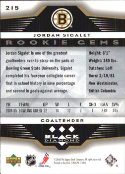 2005-06 Upper Deck Rookie Update - 2005-06 Upper Deck Black Diamond Update #215 Jordan Sigalet Back