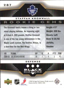 2005-06 Upper Deck Rookie Update - 2005-06 Upper Deck Black Diamond Update #287 Staffan Kronwall Back