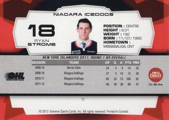 2012-13 Extreme Niagara IceDogs (OHL) Autographs #13 Ryan Strome Back