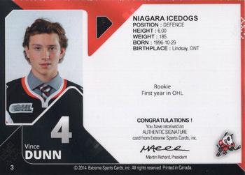 2013-14 Extreme Niagara IceDogs (OHL) Autographs #3 Vince Dunn Back