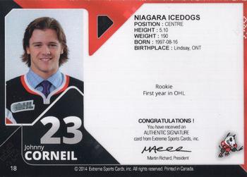 2013-14 Extreme Niagara IceDogs (OHL) Autographs #18 Johnny Corneil Back