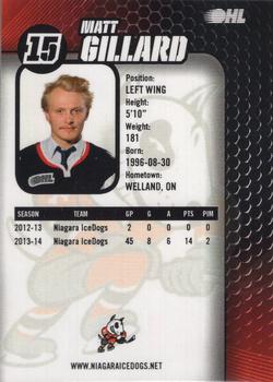 2014-15 Niagara IceDogs (OHL) Autographs #NNO Matt Gillard Back