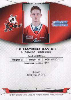 2015-16 Extreme Niagara IceDogs (OHL) Autographs #4 Hayden Davis Back