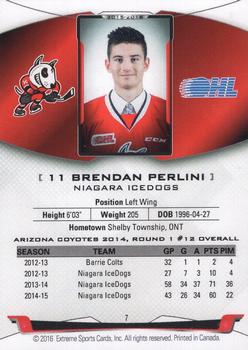 2015-16 Extreme Niagara IceDogs (OHL) Autographs #7 Brendan Perlini Back