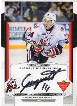2015-16 Extreme Niagara IceDogs (OHL) Autographs #10 Christopher Paquette Front