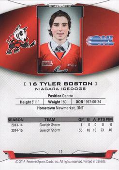 2015-16 Extreme Niagara IceDogs (OHL) Autographs #12 Tyler Boston Back