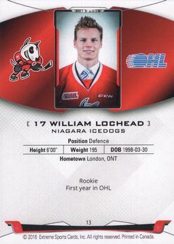 2015-16 Extreme Niagara IceDogs (OHL) Autographs #13 William Lochead Back