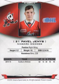 2015-16 Extreme Niagara IceDogs (OHL) Autographs #15 Pavel Jenys Back