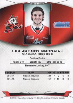 2015-16 Extreme Niagara IceDogs (OHL) Autographs #17 Johnny Corneil Back
