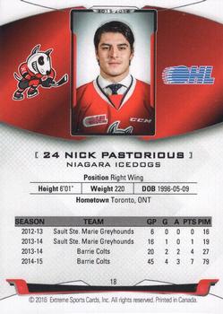 2015-16 Extreme Niagara IceDogs (OHL) Autographs #18 Nick Pastorious Back