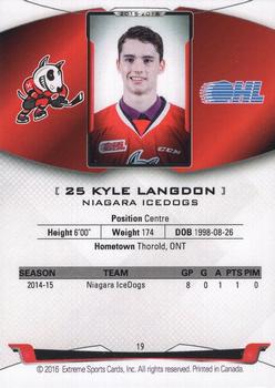 2015-16 Extreme Niagara IceDogs (OHL) Autographs #19 Kyle Langdon Back