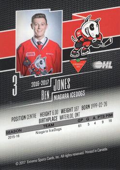 2016-17 Extreme Canadian Tire Niagara IceDogs (OHL) Autographs #NNO Ben Jones Back