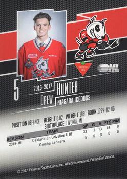 2016-17 Extreme Canadian Tire Niagara IceDogs (OHL) Autographs #NNO Drew Hunter Back