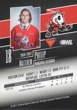 2016-17 Extreme Canadian Tire Niagara IceDogs (OHL) Autographs #NNO Matthew Philip Back