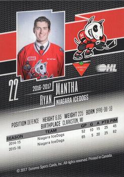 2016-17 Extreme Canadian Tire Niagara IceDogs (OHL) Autographs #NNO Ryan Mantha Back