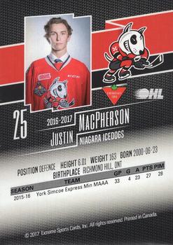 2016-17 Extreme Canadian Tire Niagara IceDogs (OHL) Autographs #NNO Justin MacPherson Back
