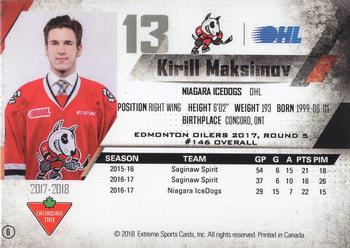 2017-18 Extreme Niagara IceDogs (OHL) Autographs #6 Kirill Maksimov Back