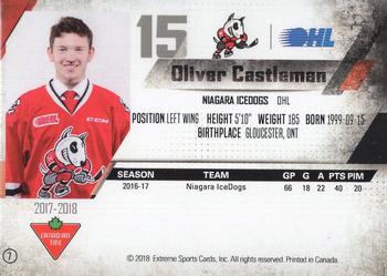 2017-18 Extreme Niagara IceDogs (OHL) Autographs #7 Oliver Castleman Back