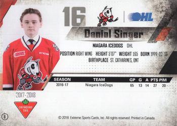2017-18 Extreme Niagara IceDogs (OHL) Autographs #8 Danial Singer Back