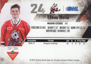 2017-18 Extreme Niagara IceDogs (OHL) Autographs #14 Liam Ham Back