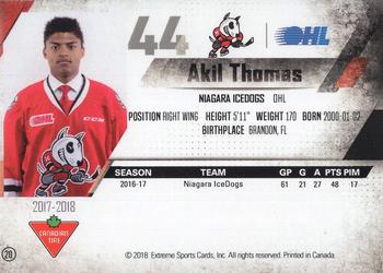 2017-18 Extreme Niagara IceDogs (OHL) Autographs #20 Akil Thomas Back