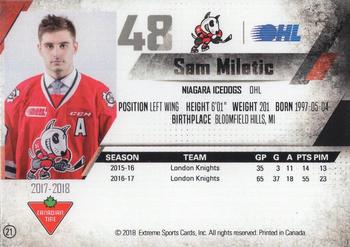 2017-18 Extreme Niagara IceDogs (OHL) Autographs #21 Sam Miletic Back