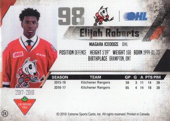 2017-18 Extreme Niagara IceDogs (OHL) Autographs #24 Elijah Roberts Back