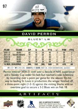 2021-22 Upper Deck Artifacts - Neon Green #97 David Perron Back