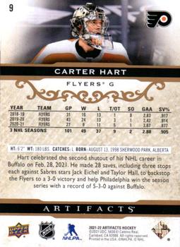 2021-22 Upper Deck Artifacts - Rose Gold #9 Carter Hart Back