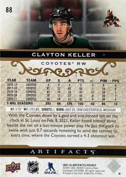 2021-22 Upper Deck Artifacts - Rose Gold #88 Clayton Keller Back