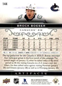 2021-22 Upper Deck Artifacts - Silver Spectrum #144 Brock Boeser Back