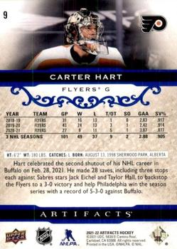 2021-22 Upper Deck Artifacts - Royal Blue #9 Carter Hart Back