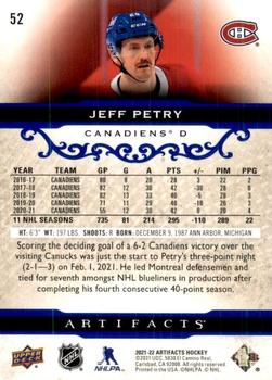 2021-22 Upper Deck Artifacts - Royal Blue #52 Jeff Petry Back