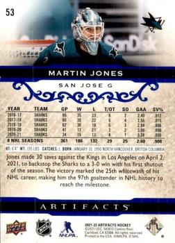 2021-22 Upper Deck Artifacts - Royal Blue #53 Martin Jones Back