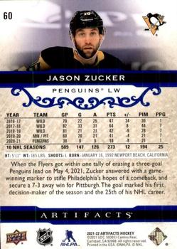2021-22 Upper Deck Artifacts - Royal Blue #60 Jason Zucker Back