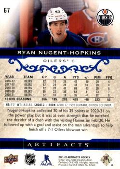 2021-22 Upper Deck Artifacts - Royal Blue #67 Ryan Nugent-Hopkins Back
