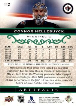 2021-22 Upper Deck Artifacts - Emerald #112 Connor Hellebuyck Back