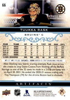 2021-22 Upper Deck Artifacts - Light Blue Steel #66 Tuukka Rask Back