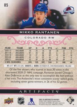 2021-22 Upper Deck Artifacts - Rose #85 Mikko Rantanen Back