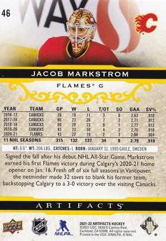2021-22 Upper Deck Artifacts - Yellow #46 Jacob Markstrom Back