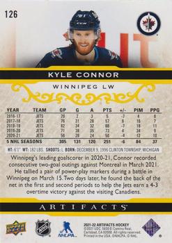 2021-22 Upper Deck Artifacts - Yellow #126 Kyle Connor Back