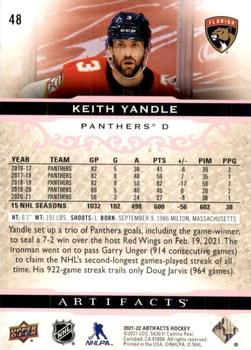 2021-22 Upper Deck Artifacts - Pink #48 Keith Yandle Back