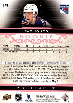 2021-22 Upper Deck Artifacts - Pink #179 Zac Jones Back