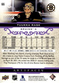 2021-22 Upper Deck Artifacts - Purple #66 Tuukka Rask Back