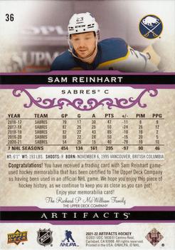 2021-22 Upper Deck Artifacts - Material Purple #36 Sam Reinhart Back