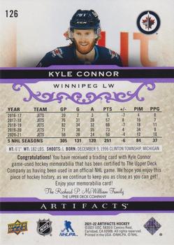2021-22 Upper Deck Artifacts - Material Purple #126 Kyle Connor Back