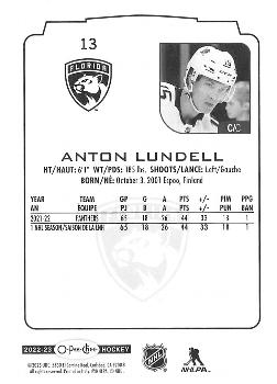 2022-23 O-Pee-Chee #13 Anton Lundell Back